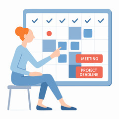 Flat Style Woman Planning Schedule on Calendar with Events Illustration