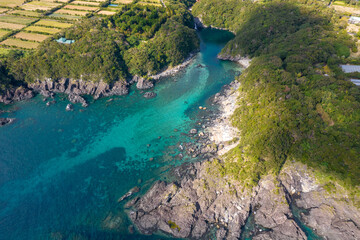 Obraz premium Aerial view of the southern part of Yakushima Island, Kagoshima Prefecture, Japan, a World Heritage Site