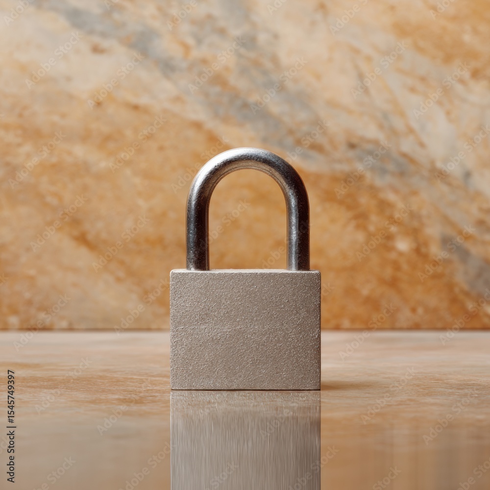 Aufkleber metallic padlock on reflective surface with rustic texture symbolizing robust digital security and s