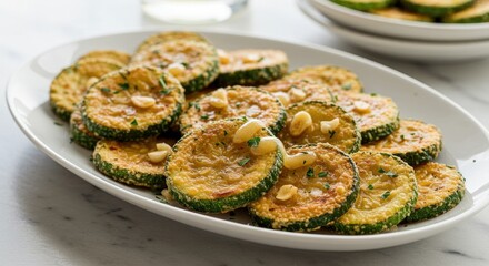 Fototapeta premium Crispy Fried Zucchini Slices with Garlic