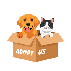 adopt a pet concept. vector illustration of cat and dog in the box