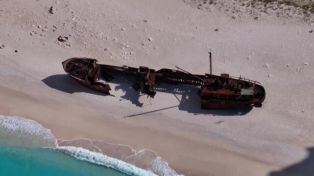 Aerial: Shipwreck on Zakynthos&rsquo; Navagio Beach