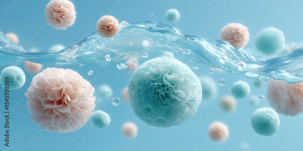 Poster modern microscopic visualization of bacteria and pathogens around food items highlighting safe food 