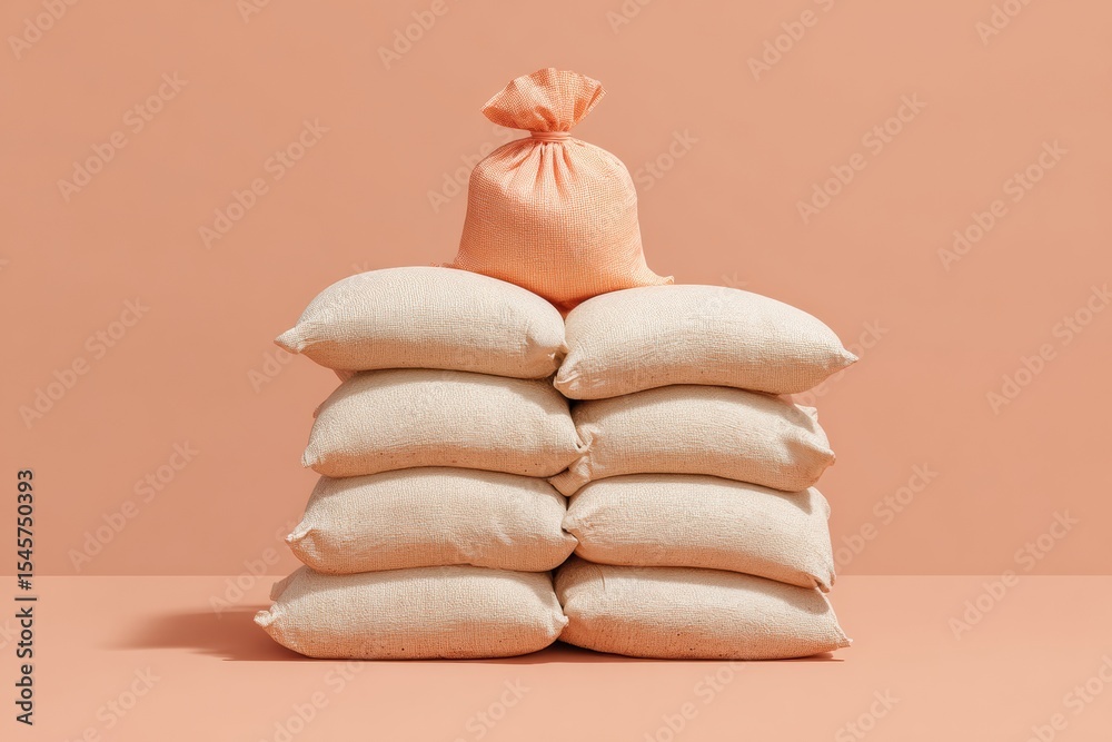 Poster minimalist sandbag barrier for emergency flood control, sustainable natural disaster mitigation with