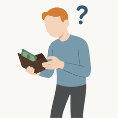 Flat Illustration Young Man Checking Empty Wallet Finance Problems Concept