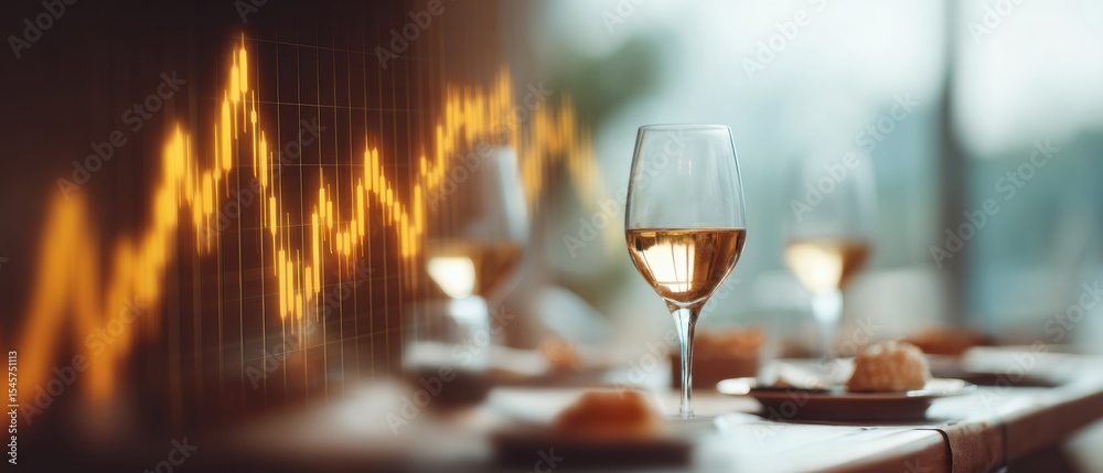 Aufkleber gold price chart with glowing digital graph overlays on luxury dining table reflecting financial mar