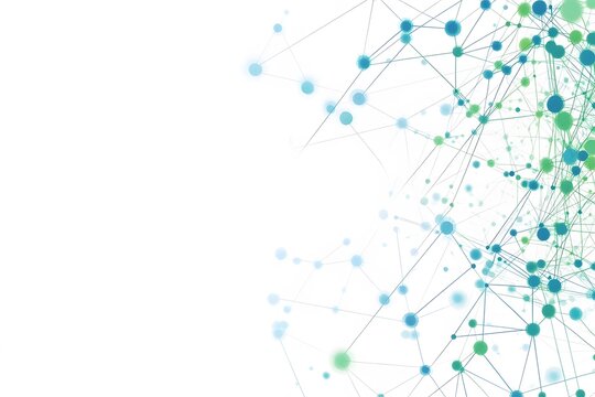 Abstract network connection concept with blue and green dots and lines on a clean white background illustration