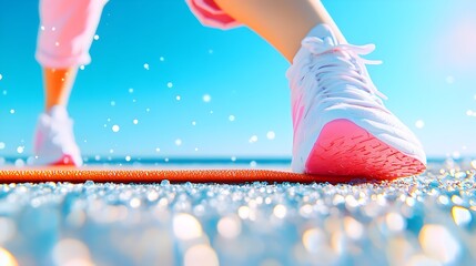 Woman's feet jogging beach sunrise fitness