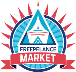 Freelance market logo design with boat and sunburst