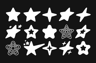 Collection of Retro Y2K Star Icons and Silhouettes
