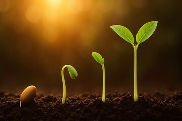Seedlings journey from seed to sprout in rich soil