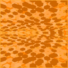 A dynamic hexagonal pattern in warm orange tones with a 3D distorted perspective effect. Great for sci-fi visuals, tech backgrounds, virtual environments, and creative branding