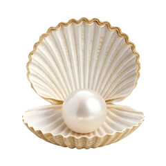 a huge pearl lies in a decorative shell isolated on a transparent background