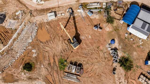 Aerial view of development of new road construction or overpass under construction - Powered by Adobe