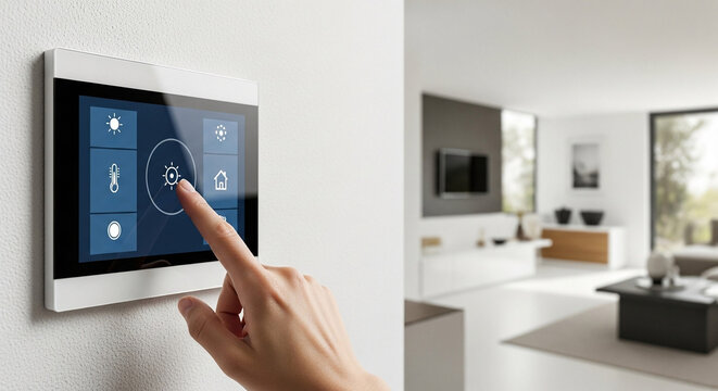 Smart home control panel on wall.