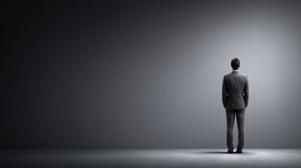 Obraz premium A man in a suit standing in front of a gray wall