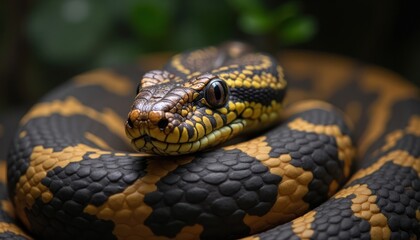 Fototapeta premium Close-up of a snake with intricate patterns.