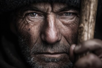 Fototapeta premium A close up of a man holding a stick in his hand