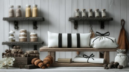 Rustic Shop Display with Handmade Goods and Neutral Tones