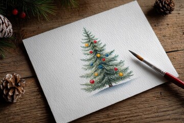 A watercolor painting of a christmas tree on a piece of paper