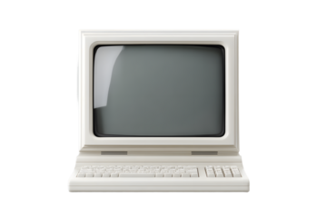 Retro monitor displaying blank screen, white plastic frame, clean isolated background, ready for graphic mockup design