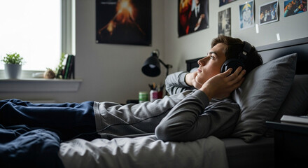 Fototapeta premium Man relaxing on sofa, watching TV at home.