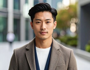 Obraz premium 落ち着いた表情の日本人ビジネスマン, Calm and Confident Japanese Businessman in Suit