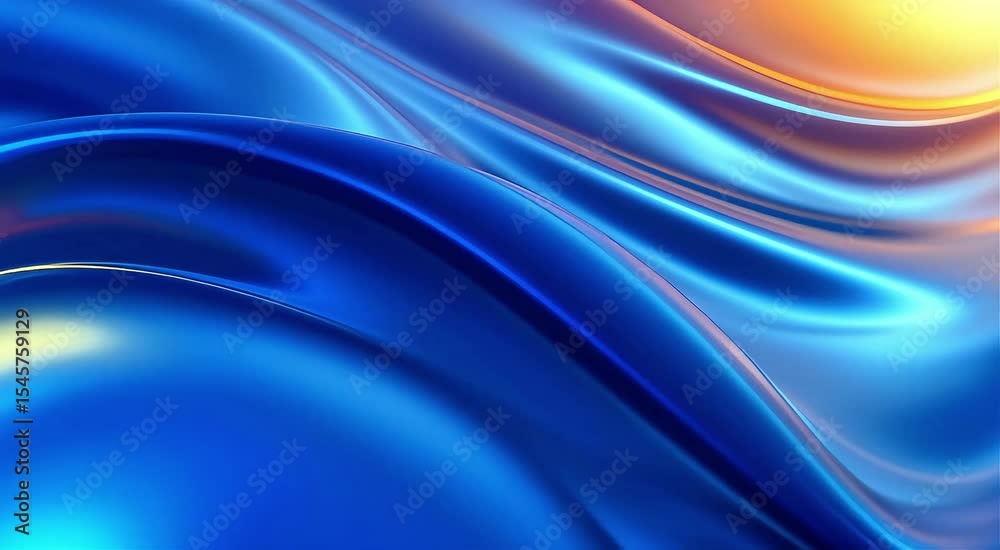 Poster abstract blue and gold flowing liquid background with smooth waves.