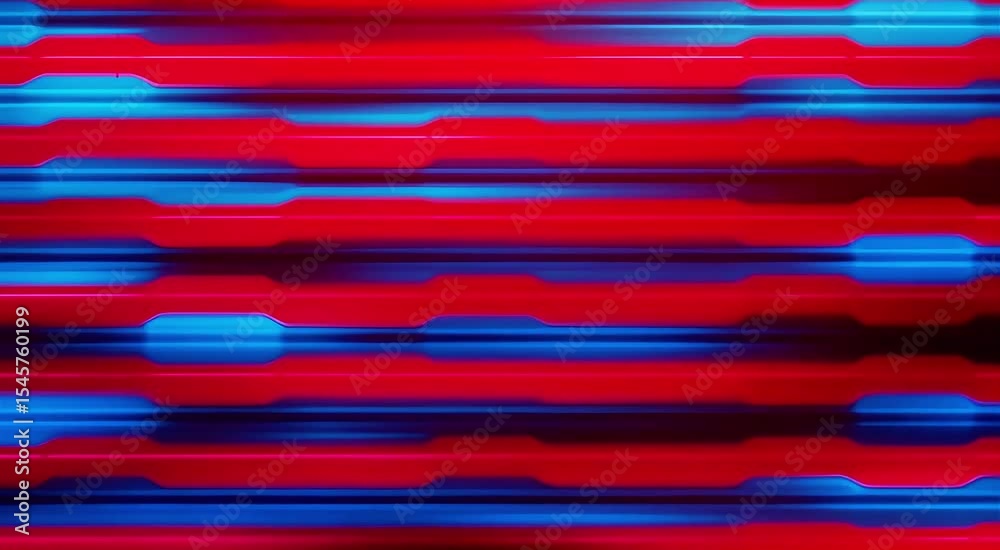 Poster Abstract Red and Blue Horizontal Lines with Geometric Shapes in Motion