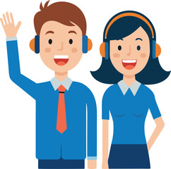 Fototapeta premium Smiling Male and Female Customer Service Duo With Headset