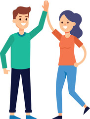 Fototapeta premium Male and Female Character Giving High Fives in Celebration