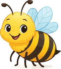 Obraz premium Cheerful Cartoon Bee with Blue Wings and a Fluffy Yellow Body vector illustration