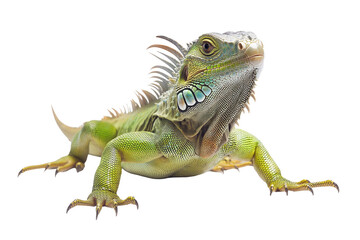 Obraz premium Green Iguana Reptile Closeup Portrait Exotic Lizard Wildlife Animal isolated on a transparent background