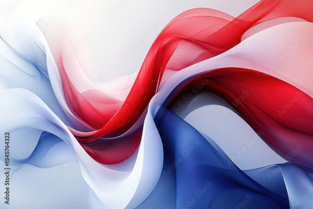 Fototapete Red, white, and blue wave pattern with -dimensional effect on a computer screen.