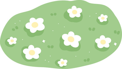 Green Grass with White Flowers Illustration
