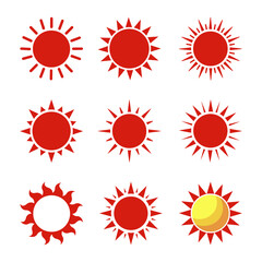 Red Sun Icon Vector Collection on White Background