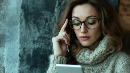 Thoughtful woman with digital pencil contemplating ideas in a cozy indoor setting during the day, Thoughtful woman holding the digital pencil of the digital tablet - Powered by Adobe