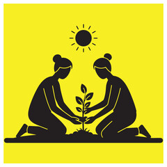 Two individuals planting a seedling together for a greener planet and environmental conservation
