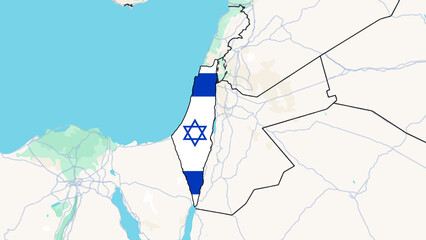 Israel Map with National Flag Highlighted on World Map. 3D Rendered Geopolitical Illustration