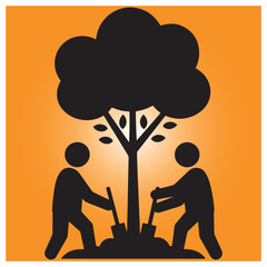 Naklejka premium Two people planting a tree together promoting environment conservation and sustainability