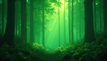 Obraz premium Mystical green forest scene with lush foliage.