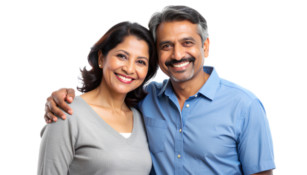  Smiling Middle-Aged Asian Couple Portrait, Isolated on Transparent Background PNG