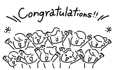 バンザイ人々笑顔で万歳して喜ぶ人々・congratulations!