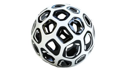 Soccer ball with black and white hexagons Transparent background, PNG