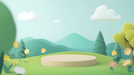 cartoon outdoor grass trees booth poster background