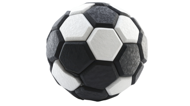 Soccer ball with black and white hexagons Transparent background, PNG