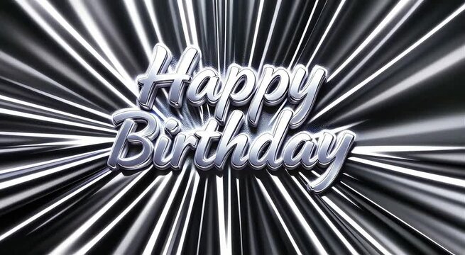 Happy Birthday Silver Text Animation with Sparkling Background.