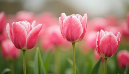 Fototapeta premium Close-up of several delicate pink tulips.