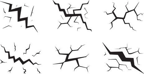Six crack silhouettes set isolated on white background