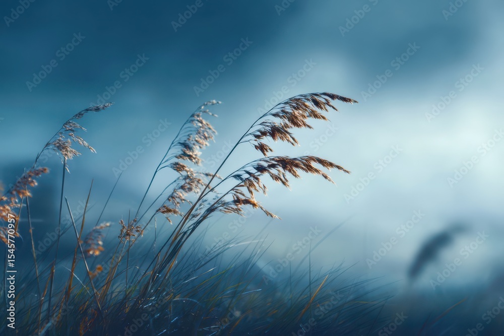 Poster A field of grass with a few weeds in it
